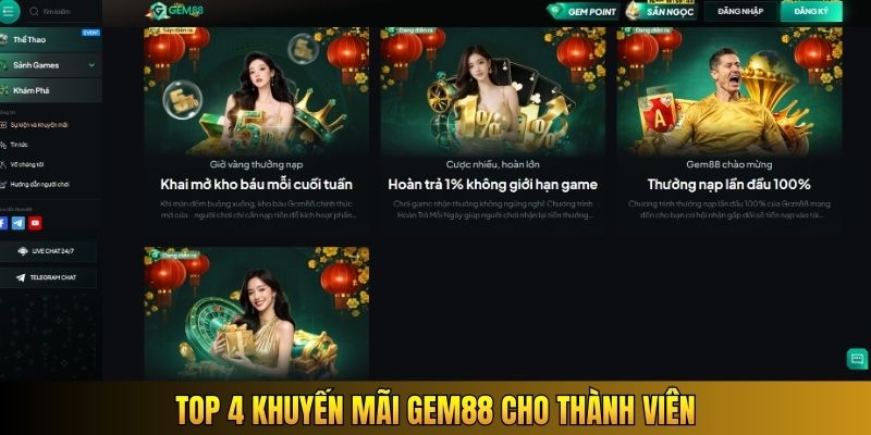 TOP 4 khuyến mãi Gem88 cho thành viên